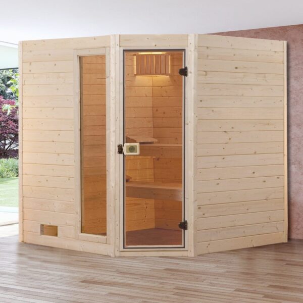 Weka Solid Wood Corner Sauna “Valida” SAVING SET – 38 mm