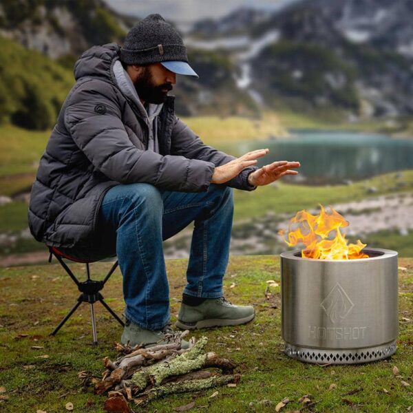 Round Wood-Burning Fire Pit in Stainless Steel with Carry Bag Round Wood-Burning Fire Pit in Stainless Steel with Carry Bag
